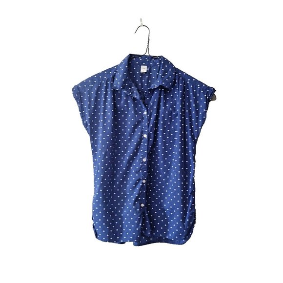 Old Navy Tops - Old Navy Womens Blouse Button Up Size Small Blue White Polka Dots Curved…